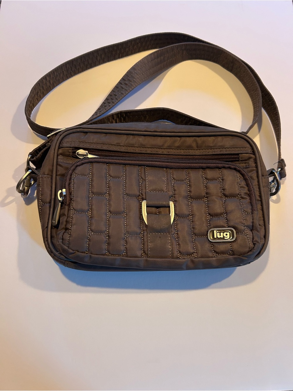 Lug Carousel quilted crossover taupe light brown bag adjustable straps